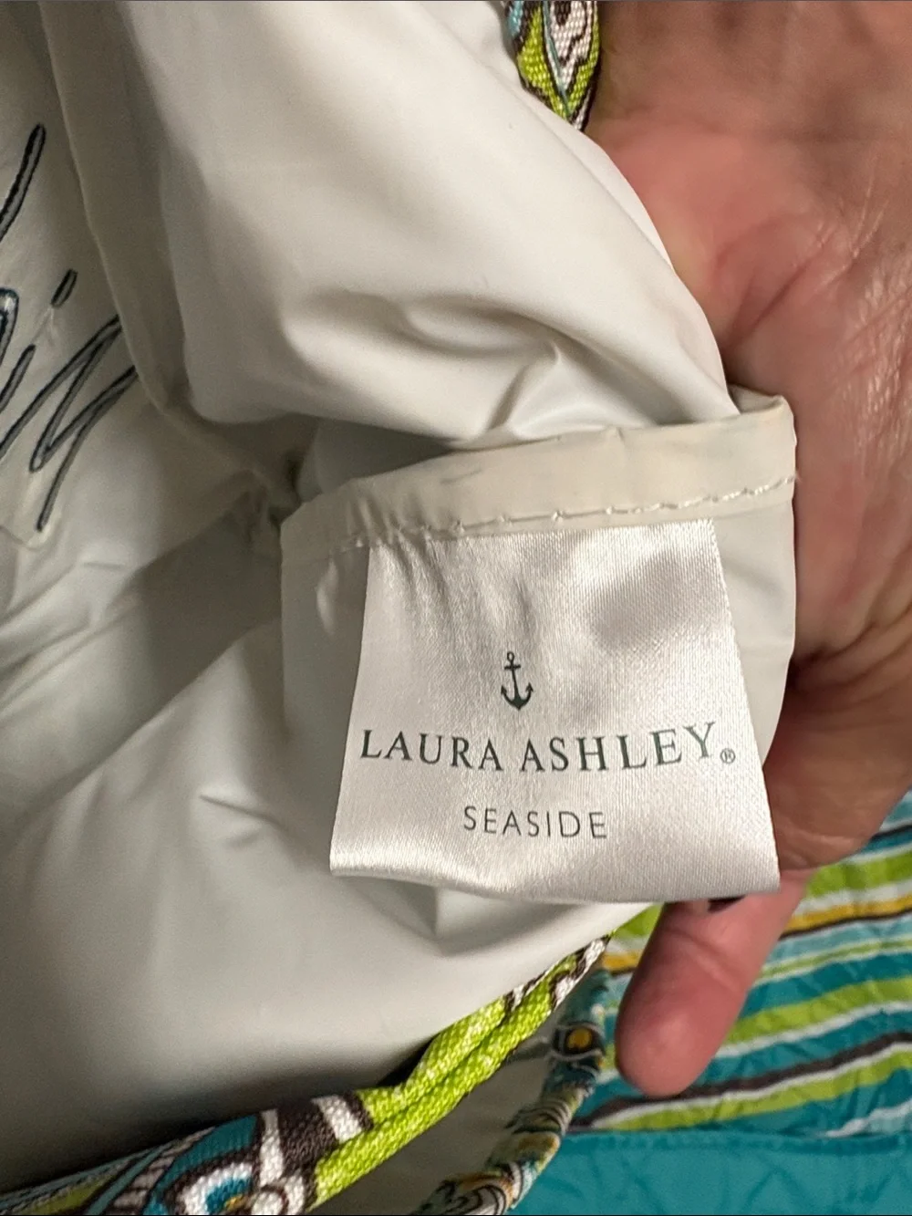 Laura Ashley Teal, Lime & Brown Striped blanket and bag
